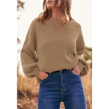 PRETTYGARDEN Long Sleeve Oversized Sweaters for Women Fall 2023 Crew Neck Solid Color Casual Knit Pullover Sweater Tops (Khaki,Small)