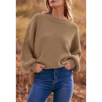 PRETTYGARDEN Long Sleeve Oversized Sweaters for Women Fall 2023 Crew Neck Solid Color Casual Knit Pullover Sweater Tops (Khaki,Small)