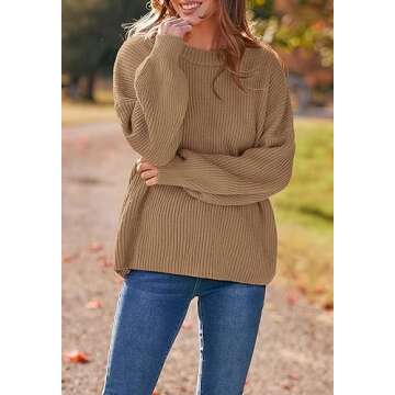 PRETTYGARDEN Long Sleeve Oversized Sweaters for Women Fall 2023 Crew Neck Solid Color Casual Knit Pullover Sweater Tops (Khaki,Small)
