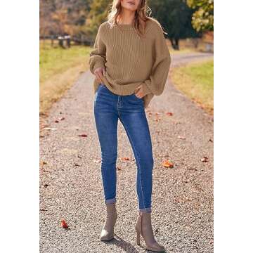 PRETTYGARDEN Long Sleeve Oversized Sweaters for Women Fall 2023 Crew Neck Solid Color Casual Knit Pullover Sweater Tops (Khaki,Small)