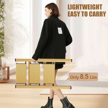 hismocal Foldable 3 Step Stool for Closet/Kitchen-Aluminium Gold Step Ladder Stools, Folding 330lbs Lightweight Ladders with Anti-Slip Wide Pedal, Portable Kids/Adults