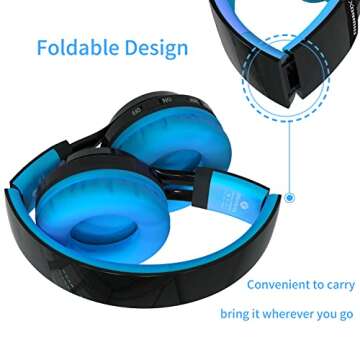 Riwbox Wireless Headphones for Kids, AB005 Kids Bluetooth Headphones V5.2 with Microphone Foldable Headset with TF Card FM Radio and LED Light Compatible for Phones PC TV (Black&Blue)