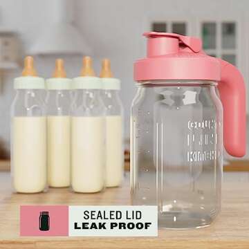Top Mason Jar Breast Milk Pitcher - 1 Quart, Heavy Duty, Leakproof