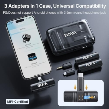 BOYA BOYALINK 2 Wireless Lavalier Microphone for iPhone Camera Android, Mini Lapel Mic, 48 KHz 24 Bit, 6mm Mic, 1000ft, 30h Use, Noise Cancelling, Clip on Mic USB-C/Lightning/3.5mm TRS, Vlog, iPad