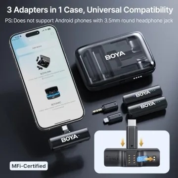 BOYA BOYALINK 2 Wireless Lavalier Microphone for iPhone Camera Android, Mini Lapel Mic, 48 KHz 24 Bit, 6mm Mic, 1000ft, 30h Use, Noise Cancelling, Clip on Mic USB-C/Lightning/3.5mm TRS, Vlog, iPad