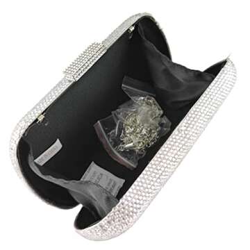 Boutique De FGG Bling Evening Bags and Clutches for Women Formal Party Crystal Clutch Bag Wedding Rhinestone Handbags, Mini,Silver