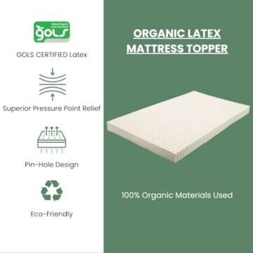 3" Inch Organic Latex Mattress Topper Pad with Organic Cotton Cover Protector (California King Size, Soft) GOLS Certified, Back Pain Relief Support, Hypoallergenic, Cooling and Breathable