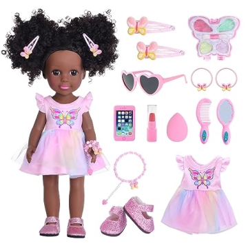 DONTNO 14.5 Inch Black Doll with Fun Accessories for Kids, Best Gift for Girls!