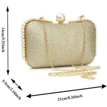 Womens Clutch Pearls Evening Bag Wedding Party Purse and Shoulder Handbag (Black)