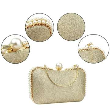 Womens Clutch Pearls Evening Bag Wedding Party Purse and Shoulder Handbag (Black)