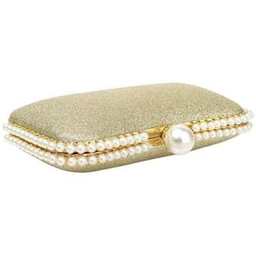 Womens Clutch Pearls Evening Bag Wedding Party Purse and Shoulder Handbag (Black)