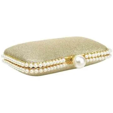 Womens Clutch Pearls Evening Bag Wedding Party Purse and Shoulder Handbag (Black)