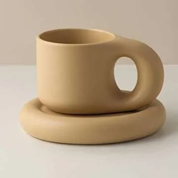 Nordic Style Fat Handle Coffee Mug with Saucer for Coffee Lovers