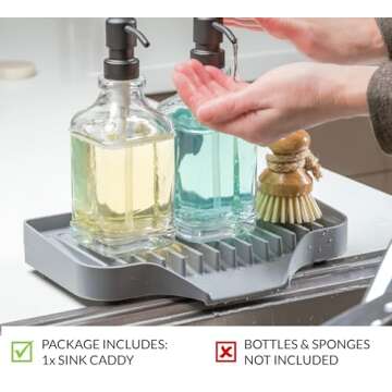UHMER Silicone Sink Tray, Extra Large Self-Draining Sink Tray for Soap Bottles, Quick-Dry Silicone Sponge Holder for Kitchen Sink, Wide Lip Silicone Kitchen Sink Tray (Dark Gray)