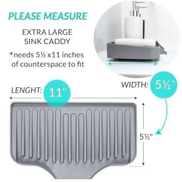 UHMER Silicone Sink Tray, Extra Large Self-Draining Sink Tray for Soap Bottles, Quick-Dry Silicone Sponge Holder for Kitchen Sink, Wide Lip Silicone Kitchen Sink Tray (Dark Gray)