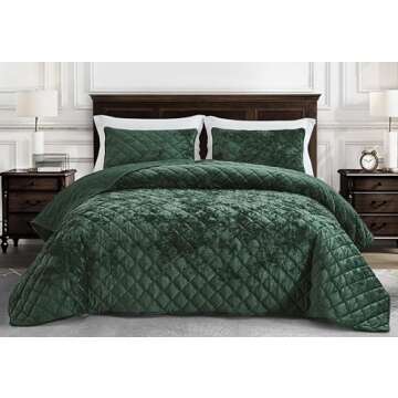 Lux Forest Green Velvet King Quilt Set for All Seasons