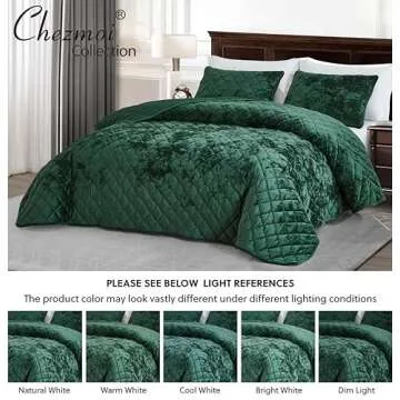 Lux Forest Green Velvet King Quilt Set for All Seasons