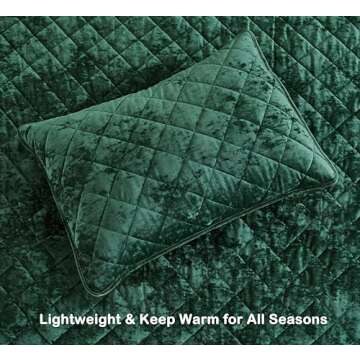 Lux Forest Green Velvet King Quilt Set for All Seasons