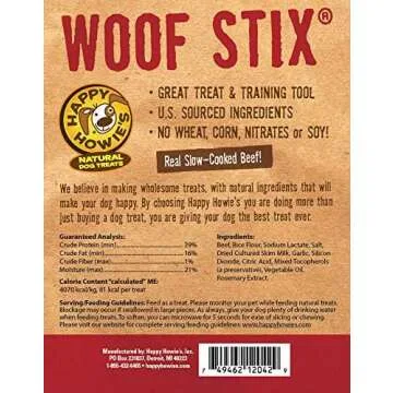 Happy Howie's Beef Woof Stix, Natural Dog Treats 80 Count