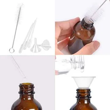 12 Pack 2oz 60 ml Amber Glass Spray Bottles with Fine Mist Sprayer & Dust Cap for Essential Oils, Perfumes,Cleaning Products.Included 1 Brush,2 Extra Sprayers,2 Funnels,3 Droppers & 24 Labels.