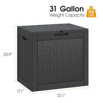 NUNU LAB 31 Gallon Outdoor Storage Box Waterproof,Indoor Outside Deck Boxes,Backyard Storage Bin For...