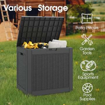 NUNU LAB 31 Gallon Outdoor Storage Box Waterproof,Indoor Outside Deck Boxes,Backyard Storage Bin For Package Delivery,Garden Tools,Patio Cushions,Pool Accessories,Storage Bench Lockable Lid