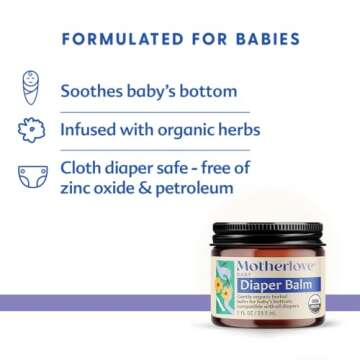 Motherlove Diaper Balm (2 oz) Organic Herbal Diaper Rash Cream—Cloth Diaper Safe, Zinc Oxide- & Pe...