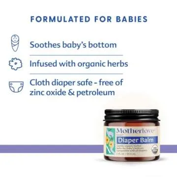 Motherlove Diaper Balm (2 oz) Organic Herbal Diaper Rash Cream—Cloth Diaper Safe, Zinc Oxide- & Pe...