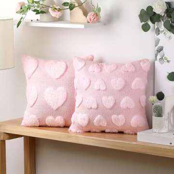 HunnmingRe 2 Pcs Valentine's Day Heart Throw Pillow Covers 18x18 Inch Embroidery Heart Love Pillow C...