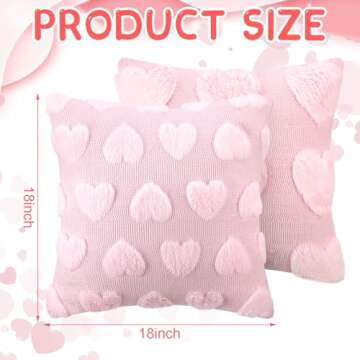 HunnmingRe 2 Pcs Valentine's Day Heart Throw Pillow Covers 18x18 Inch Embroidery Heart Love Pillow Cases Plush Faux Fur Pillowcase Valentines Day Decor for Home Living Room Bed Couch Covers(Pink)