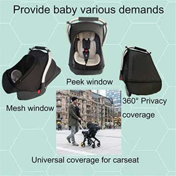3-in-1 Car-Seat Canopy Cover - Protective Carseat Sun Shade Canopy with Privacy Shade Canopies Cover...