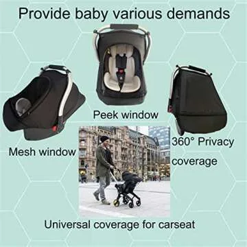 3-in-1 Car-Seat Canopy Cover - Protective Carseat Sun Shade Canopy with Privacy Shade Canopies Cover...