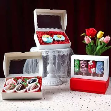 RomanticBaking 8x5x2 Inch 51PCS Bakery Boxes with Window Cookies Boxes Chocolate Covered Strawberries Boxes Cakesickle boxes Chocolate Truffle Boxes Pretzel Boxes