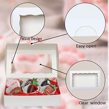 RomanticBaking 8x5x2 Inch 51PCS Bakery Boxes with Window Cookies Boxes Chocolate Covered Strawberries Boxes Cakesickle boxes Chocolate Truffle Boxes Pretzel Boxes