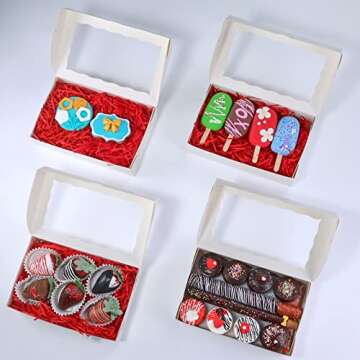 RomanticBaking 8x5x2 Inch 51PCS Bakery Boxes with Window Cookies Boxes Chocolate Covered Strawberries Boxes Cakesickle boxes Chocolate Truffle Boxes Pretzel Boxes