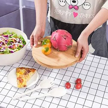 LOVYANXUE Bamboo Fiber Salad Bowl with Servers Set Large 9.8inches Nature Bamboo Mixing Bowl with Servers with Lid Spoon and Fork for Fruits,Salads and Vegetables