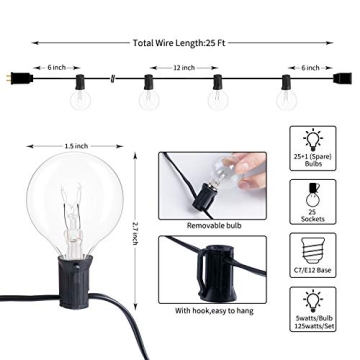 Outdoor String Lights 25FT with Edison Bulbs
