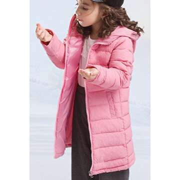 SLUBY Girls Pink Down Jacket for Winter Warmth