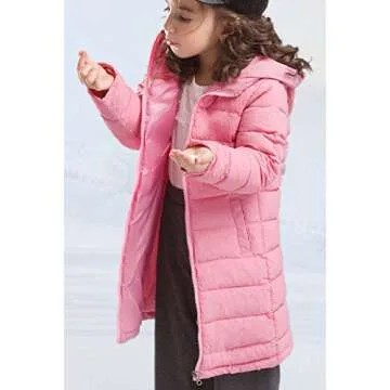 SLUBY Girls Pink Down Jacket for Winter Warmth