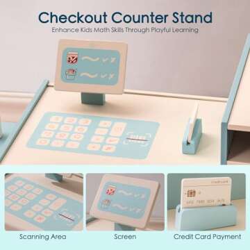 ROBUD Grocery Store Playset, Kids Play Store, Wooden Supermarket Playset with Cash Register, Chalkboard, Vending Machine, Coffee Machine, Oven, Play Food Accessories, Gift for Boys Girls 3+