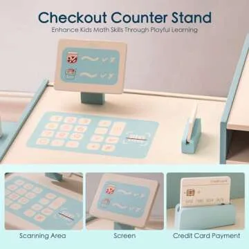 ROBUD Grocery Store Playset, Kids Play Store, Wooden Supermarket Playset with Cash Register, Chalkboard, Vending Machine, Coffee Machine, Oven, Play Food Accessories, Gift for Boys Girls 3+