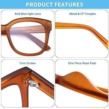 JIM HALO Oversized Blue Light Glasses for Women Square Chunky Bluelight Computer Glasses Reduce Eye Strain Metal PC Temples Brown