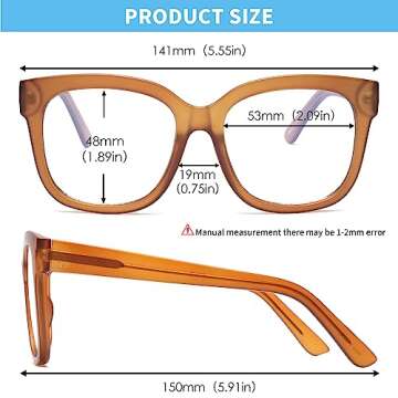 JIM HALO Oversized Blue Light Glasses for Women Square Chunky Bluelight Computer Glasses Reduce Eye Strain Metal PC Temples Brown