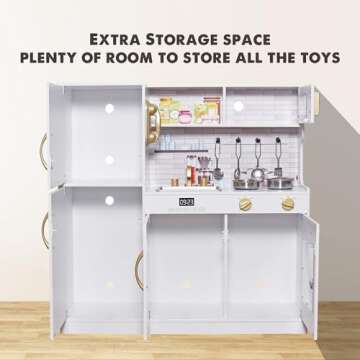 TOUCH US Wooden Play Kitchen Toy Set with Light, Kids Children Pretend Toy Kitchen Playset, Sink wit...