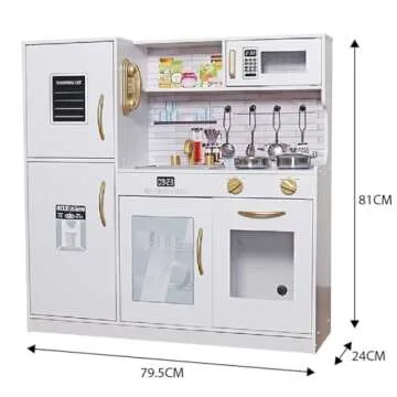 TOUCH US Wooden Play Kitchen Toy Set with Light, Kids Children Pretend Toy Kitchen Playset, Sink with Faucet, Oven, Microwave, Kitchenware Set Accessories for Ages 3-8 Girls Boys