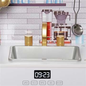 TOUCH US Wooden Play Kitchen Toy Set with Light, Kids Children Pretend Toy Kitchen Playset, Sink with Faucet, Oven, Microwave, Kitchenware Set Accessories for Ages 3-8 Girls Boys