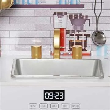 TOUCH US Wooden Play Kitchen Toy Set with Light, Kids Children Pretend Toy Kitchen Playset, Sink with Faucet, Oven, Microwave, Kitchenware Set Accessories for Ages 3-8 Girls Boys