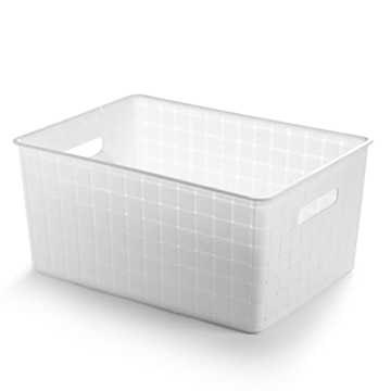 BINO Plastic Basket, Large, White - Multi-Use Storage Basket, Rectangular Cabinet Organizer, Baskets...