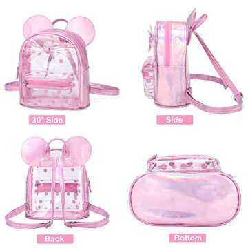 Sunwel Fashion Little Girls Mini Clear Backpack Cute Ears with Glitter Polka Dots Bow Transparent Da...
