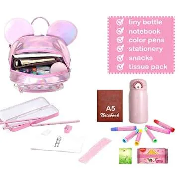 Sunwel Fashion Little Girls Mini Clear Backpack Cute Ears with Glitter Polka Dots Bow Transparent Daypack See-thru Backpack (Pink)